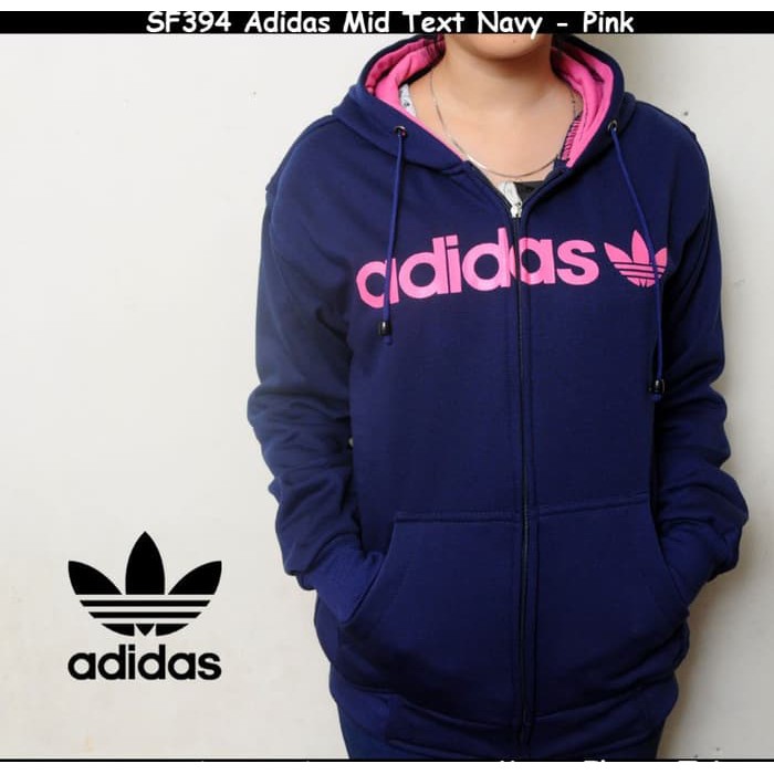 JAKET HOODIE SWEATER ADIDAS PINK MID TEXT NAVY PREMIUM QUALITY