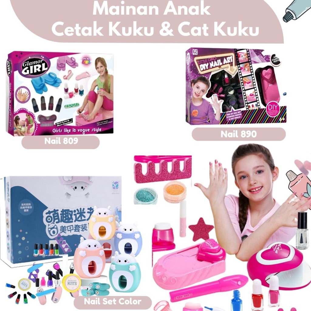 Mainan DIY Anak Perempuan Kutek Anak Stiker Kuku Kids Manicure Set Mainan Anak Cat Kuku Kutek Pencetak Kuku Anak Gel Nail Polish