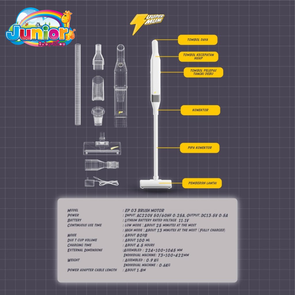 Zuupermum ZP03 Cordless Vacuum Cleaner DC / Penghisap Debu