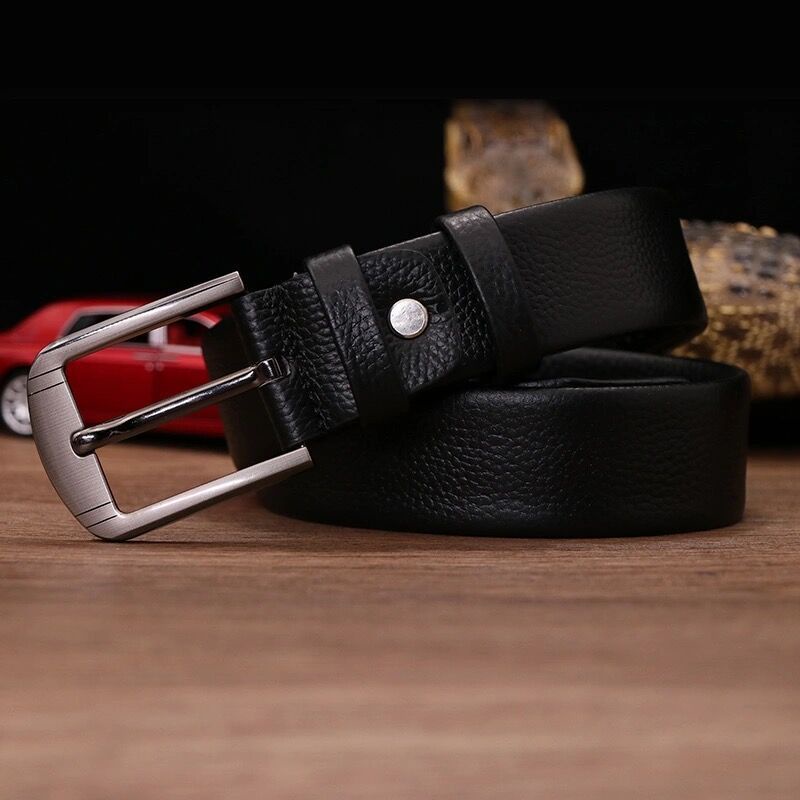 Sabuk Kulit Pria PU Leather Sintetis Import Bersleting Hitam