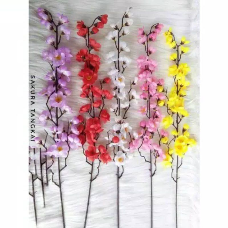 BUNGA SAKURA TANGKAI ARTIFICIAL PLASTIK DEKORASI RUMAH
