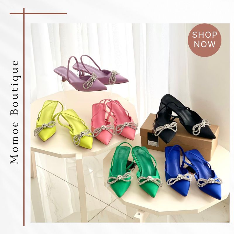 ZS784 Sepatu Sandal Zara Shimmery Ribbon Mules Heels