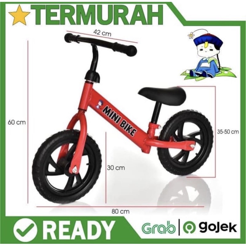 Sepeda Keseimbangan anak PushbikeHappy Baby Push bike balance bike tanpa pedal kualitas bagus COD kredit cicil-Red