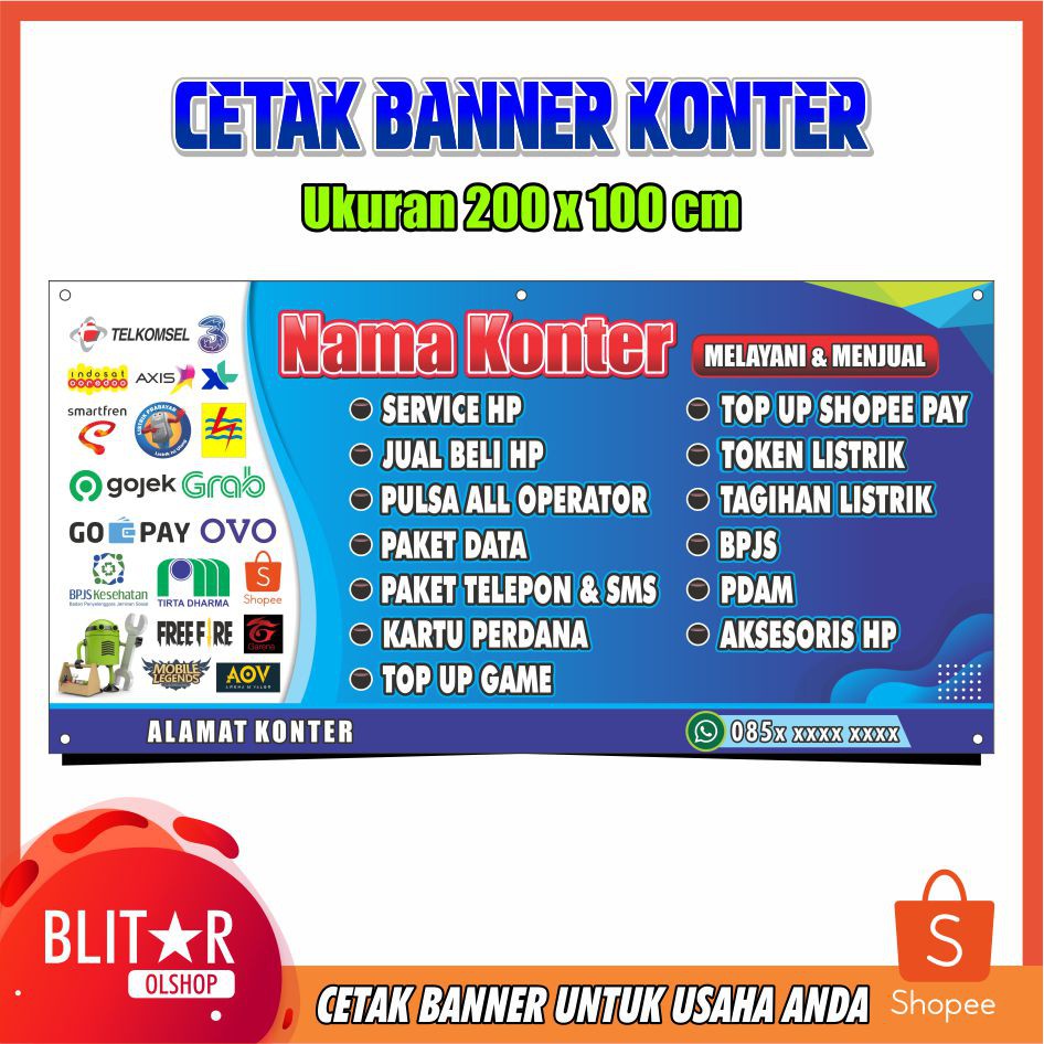 Cetak Banner Konter Hp Pulsa Ukuran 200x100 Cm Shopee Indonesia