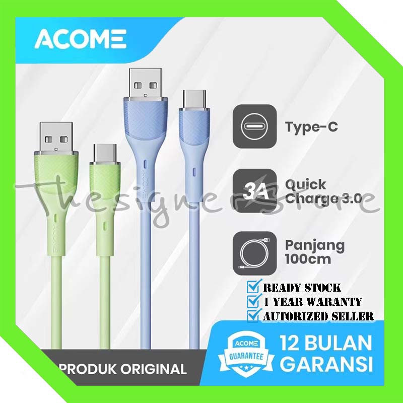 ACOME AGC010 Kabel Data Type C Fast Charging 18W 1 Meter Seri Warna Warni - Garansi Resmi 1 Tahun