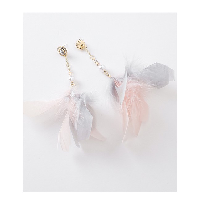 LRC Anting Tusuk Fashion Golden 925 Silver Needle Contrast Feather Irregular Earrings D59714