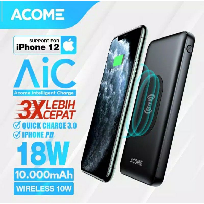 Acome AP106 Powerbank Wireless Charger Type C Power Bank PD iPhone Samsung Xiaomi QC 3.0 10000mAh 18