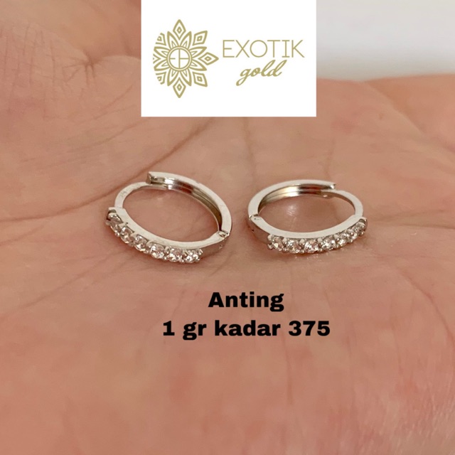Anting emas putih bulat kadar 375 berat 1 gram