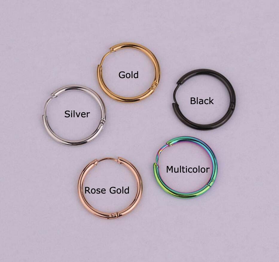 1piece Stainless Steel 6-18mm Hoop Earring Clicker Lobe cartilage tragus piercing Hip Hop Style Unisex