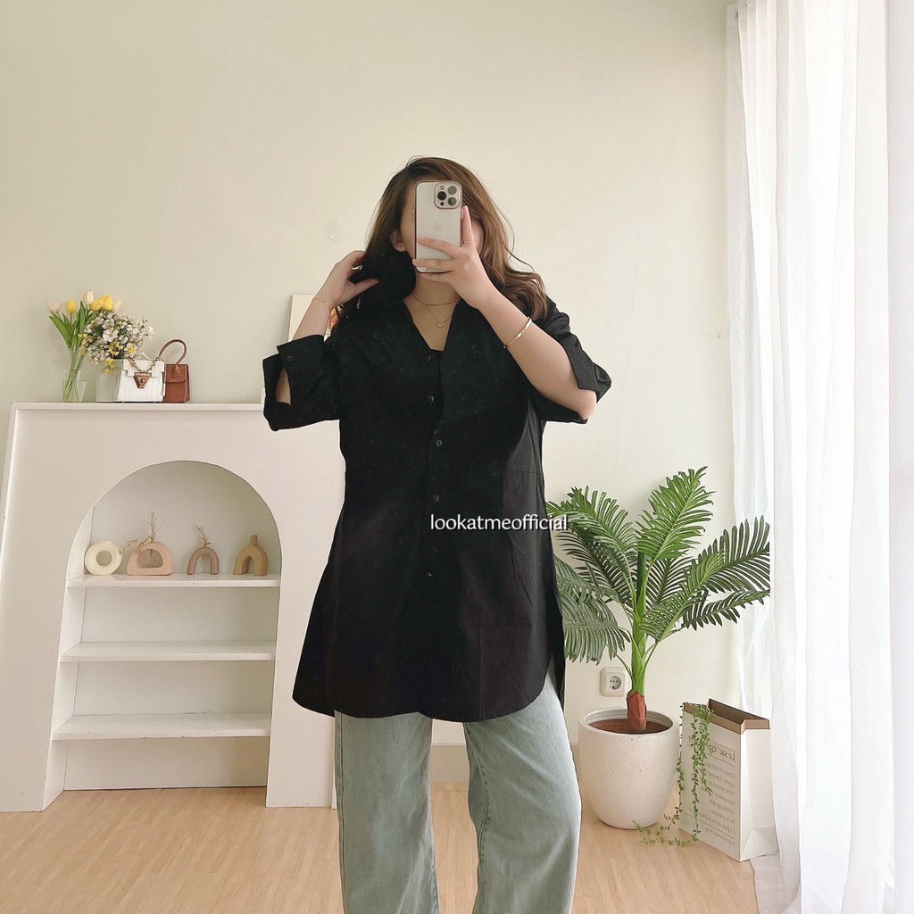 lookatmeofficial • Ariana Basic Oversized Shirt - Atasan Kemeja Polos Casual Bahan Katun