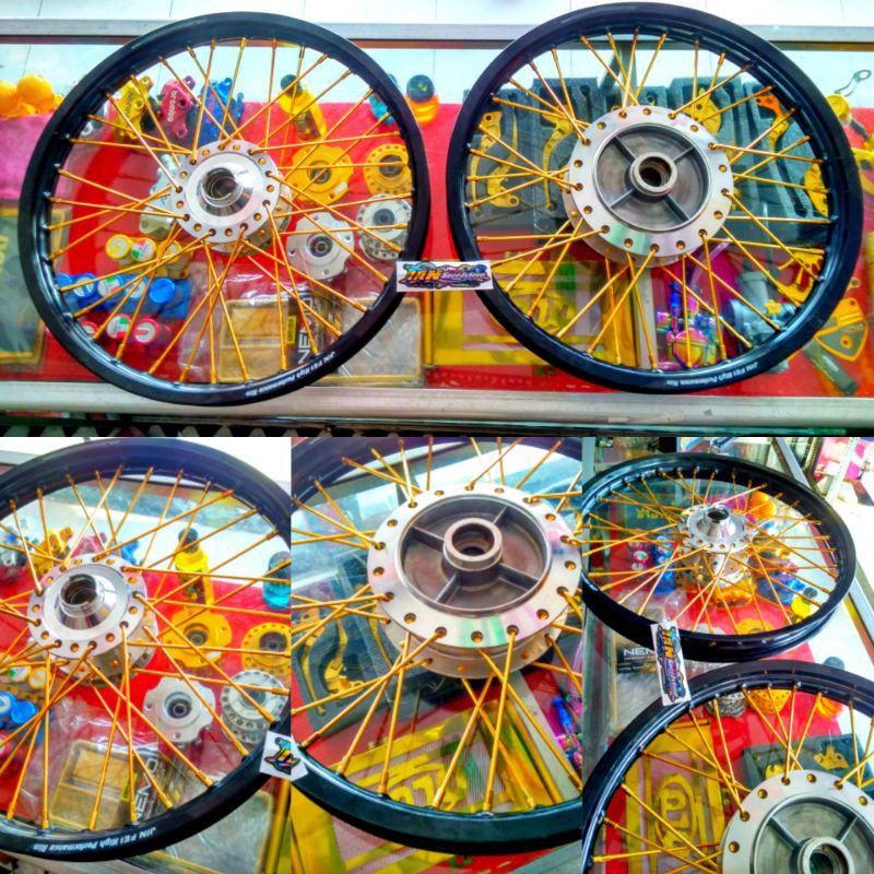 paketan velg jinfei hitam for vixion,satria, jupiter, supra, mx, matic honda nd matic yamaha