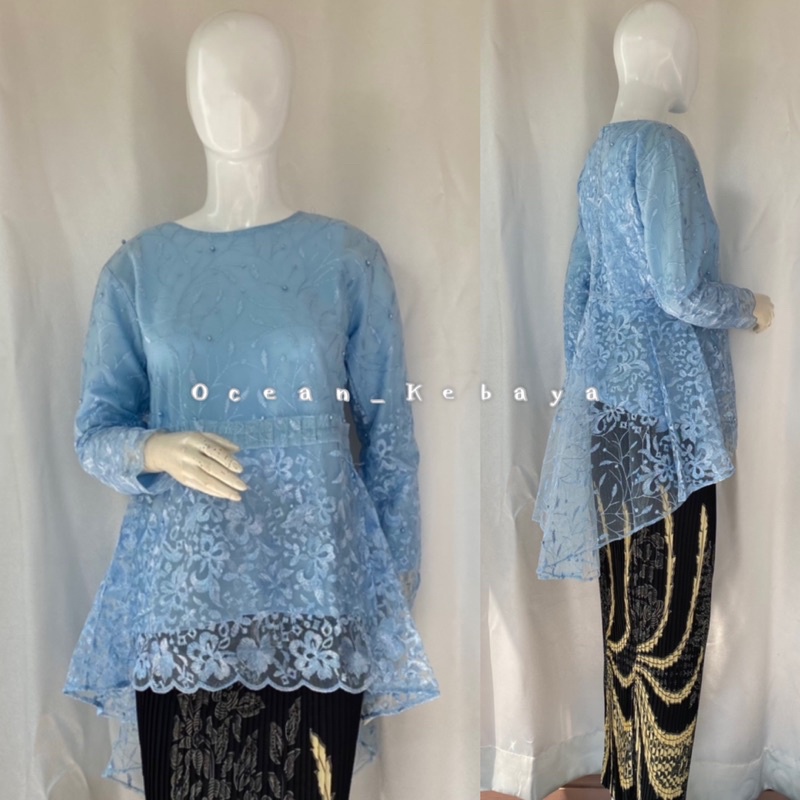 kebaya wisuda/ stelan / kebaya modern/ ocean kebaya/ kebaya brokat tulle gotik rempel