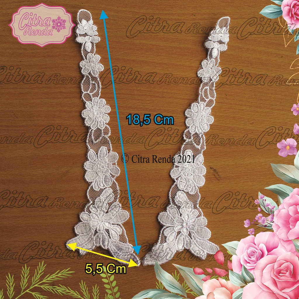 (Per Pasang) AP195 Aplikasi Bordir Tempel (Patch)  Cantik Putih