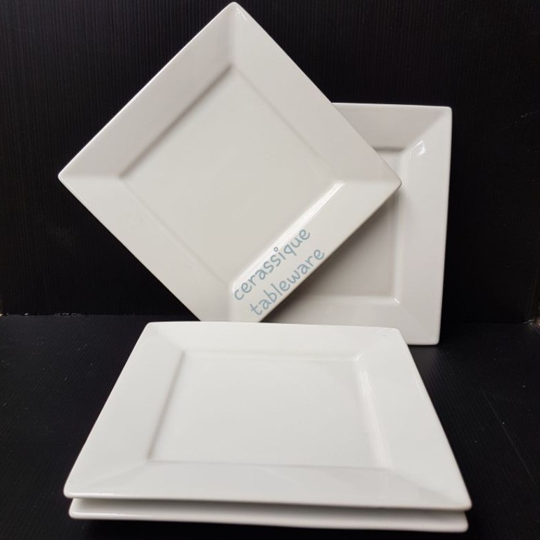 Piring kotak/piring sushi/piring keramik putih/piring flat/salad plate