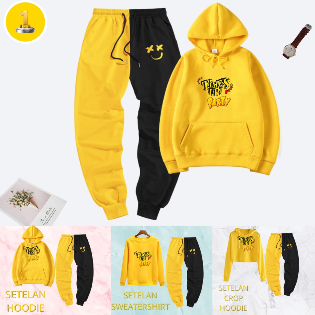 Choice Ali - Setelan Jogger Korea Wanita Hijab - Baju Satu Set Hoodie Dan Jogger Times UP