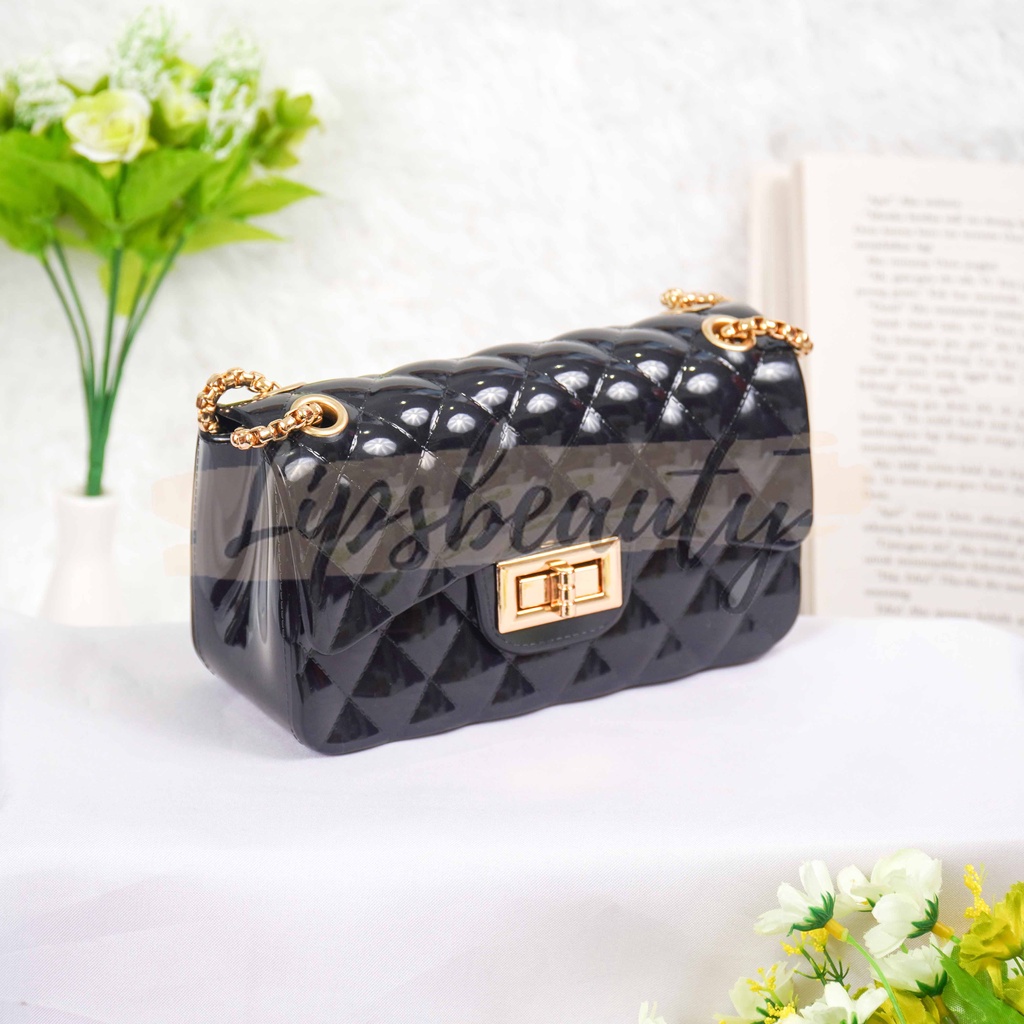 Tas Wanita Size 22 Cm Jelly Glossy  Rantai Emas