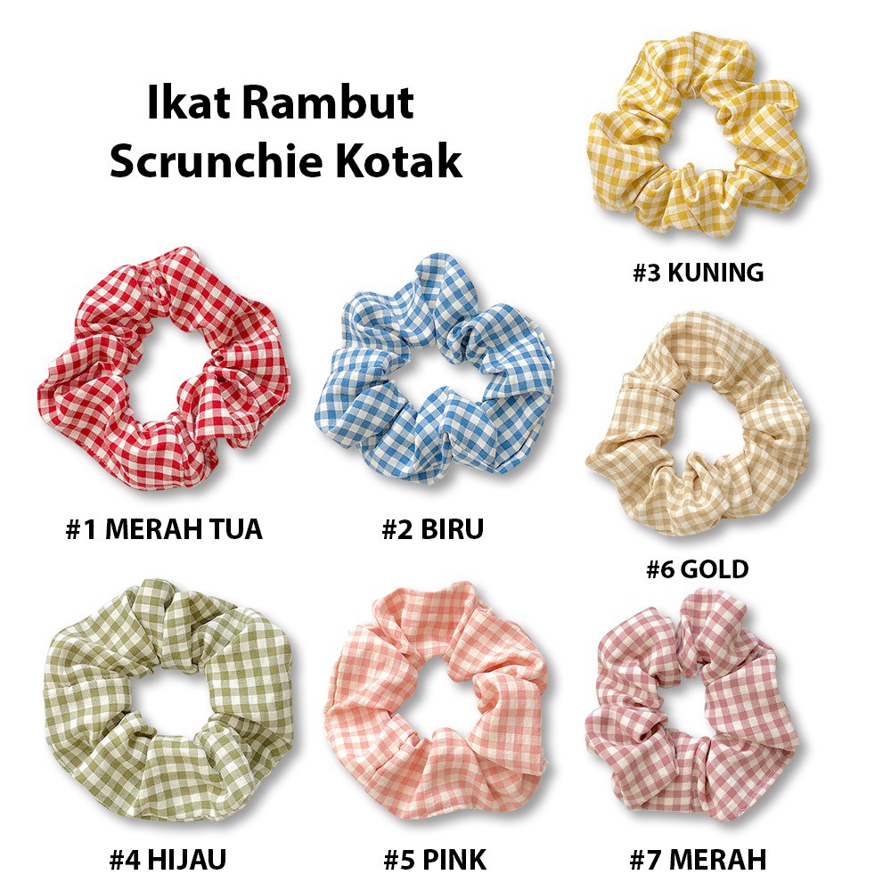 AGG-259 Ikat Rambut Scrunchie Ikat Rambut Motif Kotak , Satin dan Vintage Ikat Rambut Cepol Murah