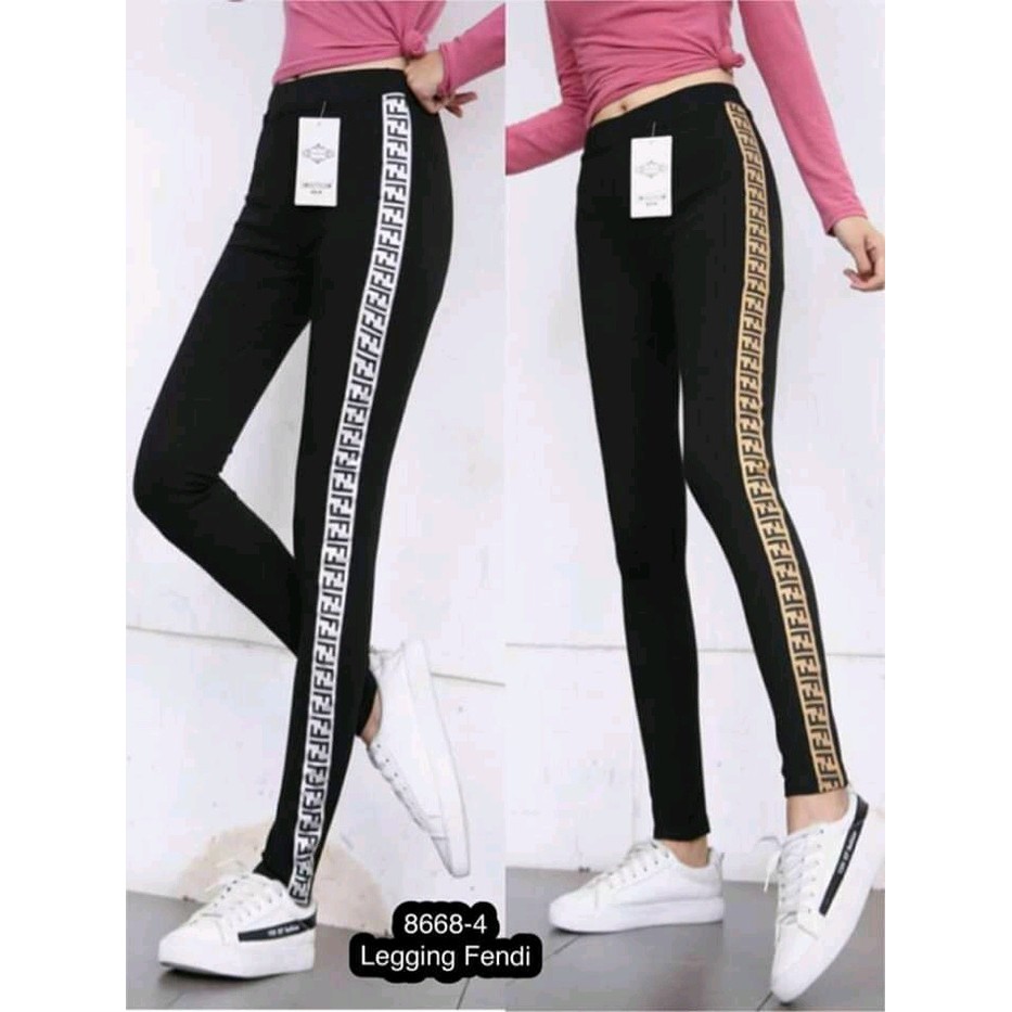 (BISA COD) Scuba Pants GOLD / Celana Panjang Wanita List WHITE / Luna Leggings Plat