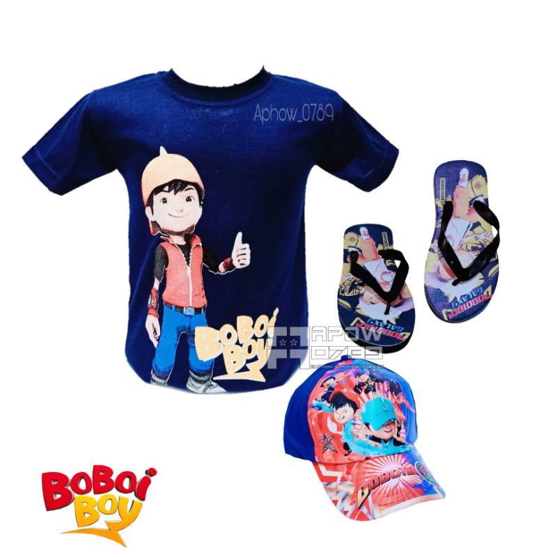 Paket 3in1 Kaos Hoodie anak Boboiboy | free topi Boboiboy dan sandal spon anak