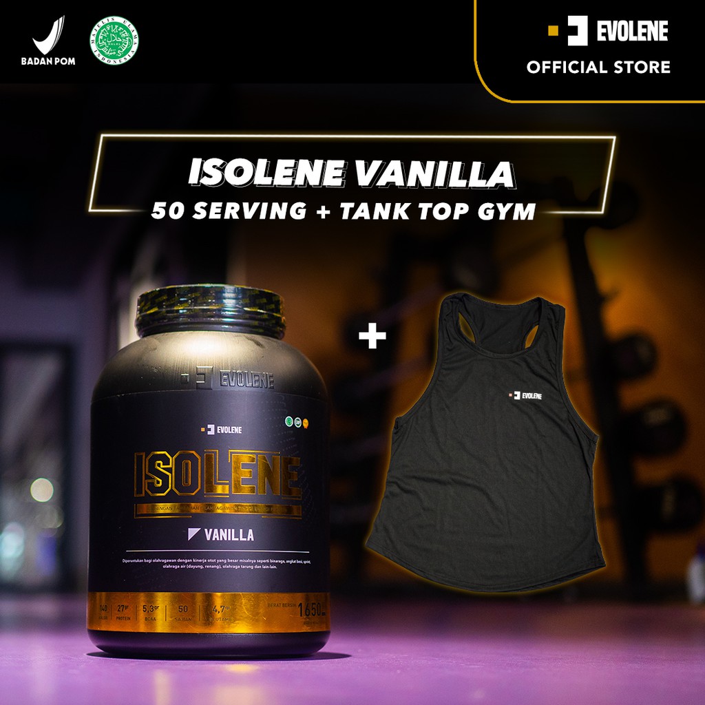 Isolene Vanilla 1650gr/50 Sachet GRATIS SHAKER - Kualitas premium - Suplemen fitness pembentuk Otot - Defisit kalori - Susu Protein - Suplemen Fitness - Minuman Protein - Suplemen Workout - Whey protein isolate Evolene Evoline Evolen