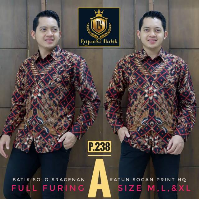 Kemeja Batik Pria Warna Merah Lengan Panjang P238