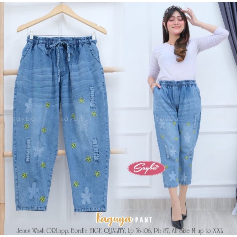 Kaguya Pant | Jeans Wash ORI app bordir HQ | Lp 56-106 Pj 87 all size M-XXL
