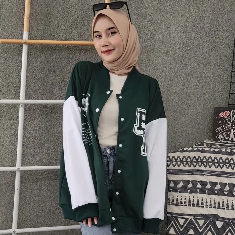 Hoodie Oversize Wanita BK Emerald Baseball XXL Bahan Pleece Terbaru