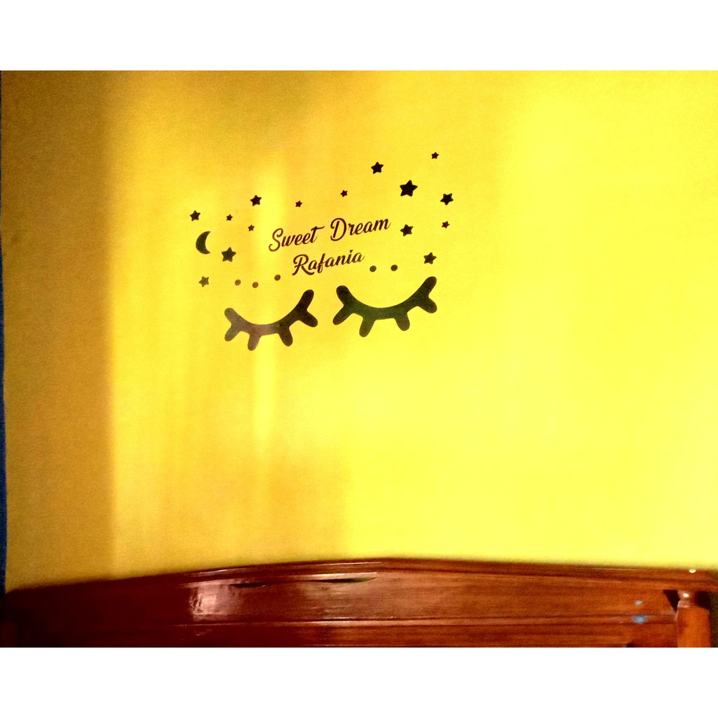 STIKER DINDING KAMAR RUMAH BULU MATA SLEEP EYE DREAM BIG SWEET DREAM CUSTOM