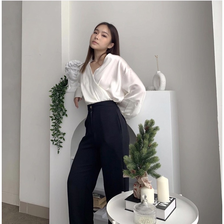 CLARA LONGSLEEVE TOP SATIN BLOUSE KOREA - ATASAN WANITA BAHAN SATIN FIT TO XL - KEMEJA PESTA - ATASAN UNTUK KONDANGAN - HADIAH / KADO ULTAH UNTUK CEWEK