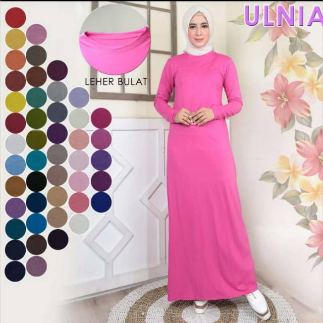 Dress Maxi Lengan Panjang Kerah Bulat/Tinggi