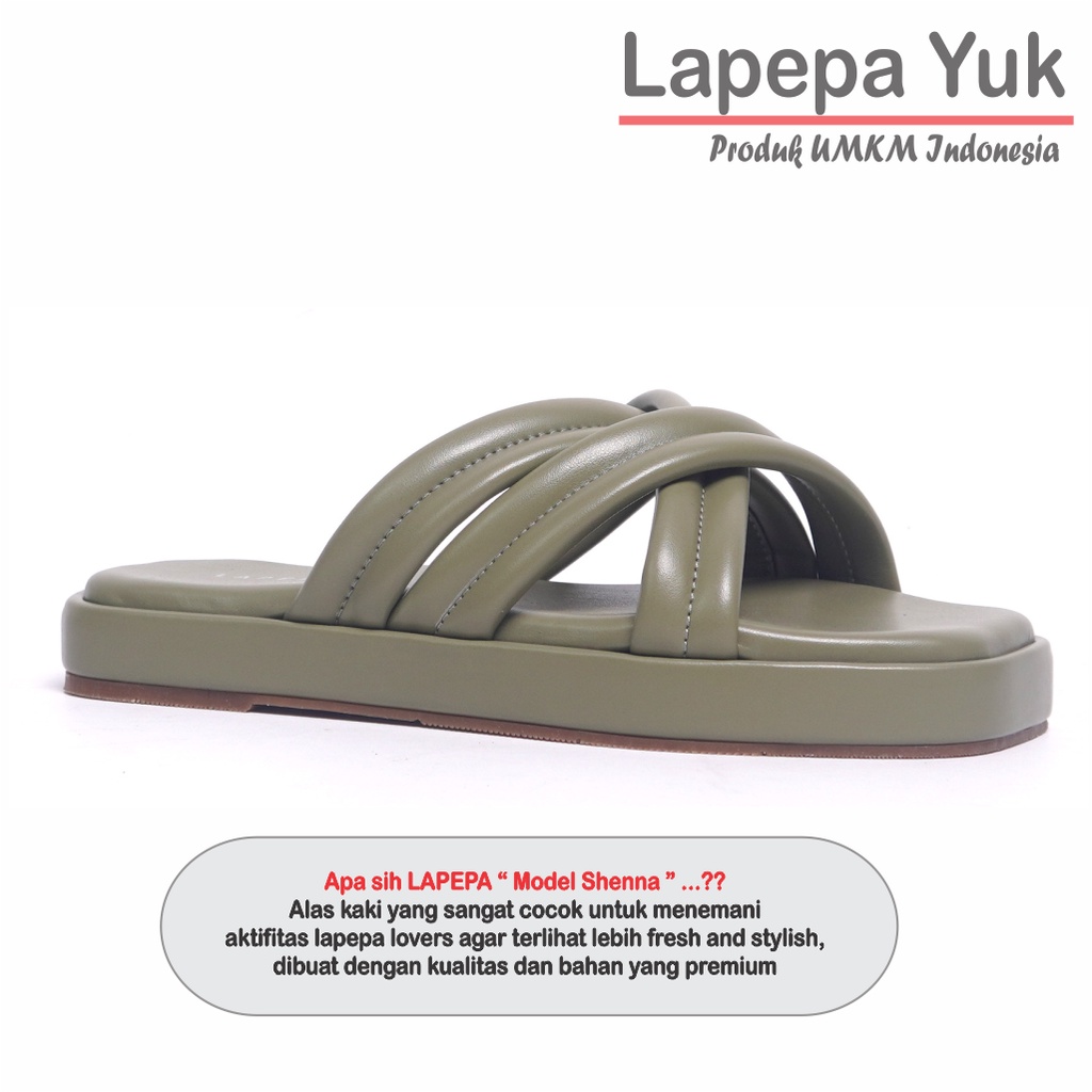 LAPEPA YUK - Sandal Wanita Wedges SHENNA Sendal Cewek Platform Kondangan Hak Tinggi 3cm Model Silang 3 Size 36 37 38 39 40 Pergi Jalan Casual Santai Rumah Slop Warna OLIVE  Hijau Soft Selop Premium Original Kekinian Terbaru Shoes ORI Mall Official Store