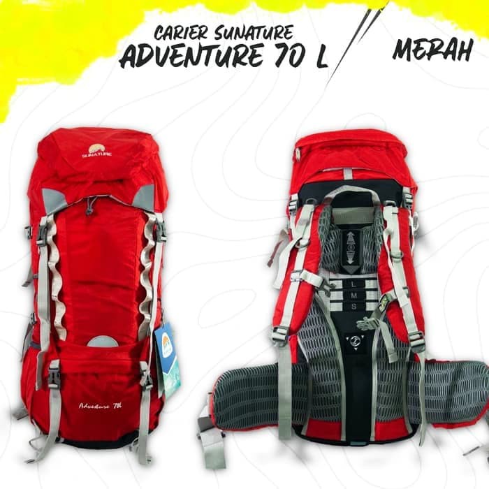 Tas Gunung Carrier Sunature Adventure 70 Liter hitam & Biru