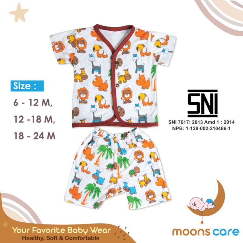 SNI SML Moons Stelan Pendek Kancing Motif Stelan Bayi Baju baru Lahir Stelan Baju Lucu stelan pendek