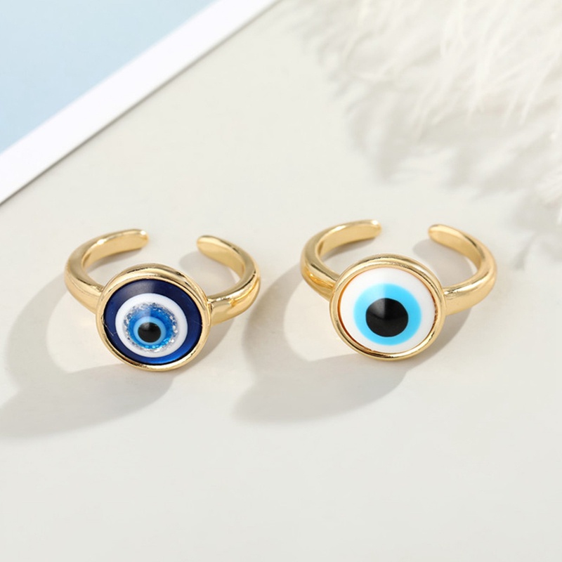 Cincin Adjustable Desain Evil Eye Warna Biru Gaya Turki Untuk Wanita