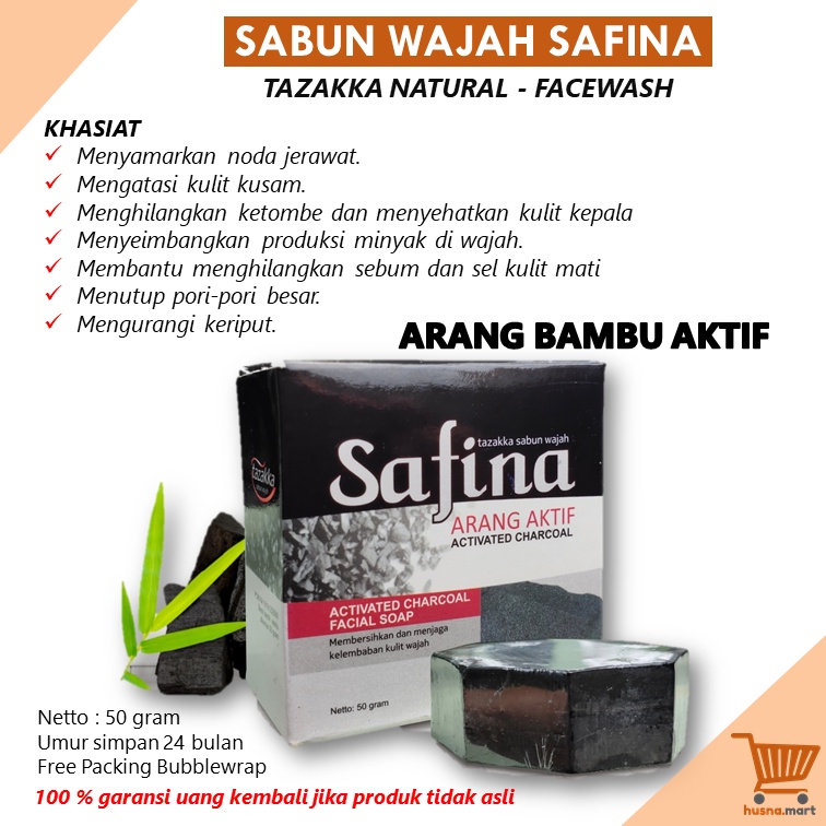 Sabun Wajah Ekstrak Arang Aktif -SAFINA - Pembersih Muka Activated Charcoal Herbal Tazakka 50gr Facial Wash Original