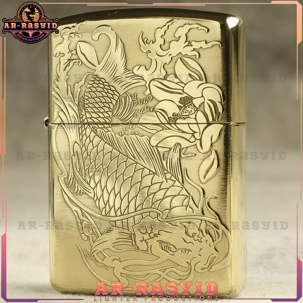 Korek Api Minyak Zippo Gold Ukir Motif Ikan Fish 168 3962-9