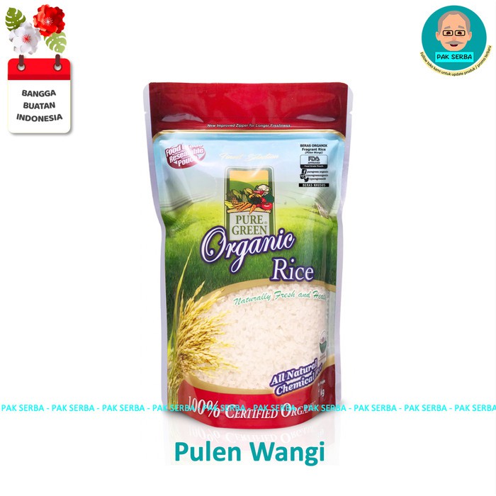 Beras Organik Pure Green Pulen Wangi Fragrant Rice (1kg)