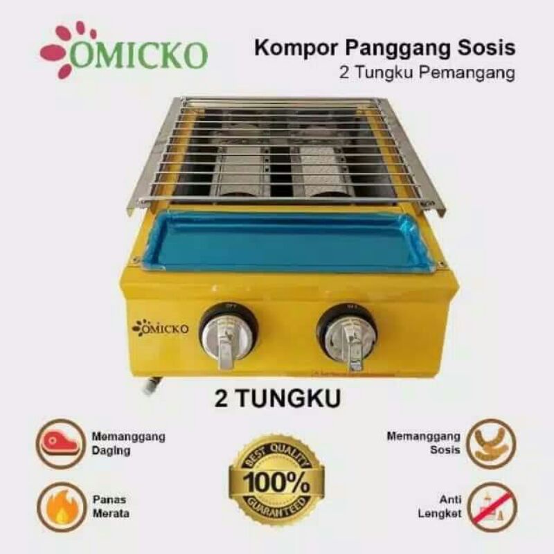 panggangan sosis tanpa asap 2 tungku omicko - OMICKO Kompor Panggangan Sosis 2 Tungku/BBQ Grill Gas 