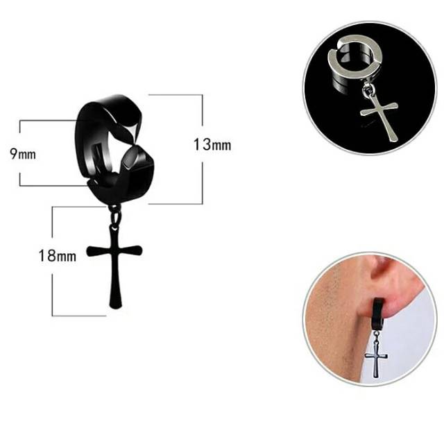 Promo anting salib jepit magnet pria wanita stainless