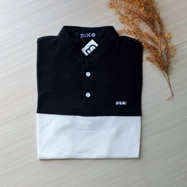 [CLEARANCE SALE] Kaos Polo Kerah Shanghai Hitam Putih Simple Polos Pria