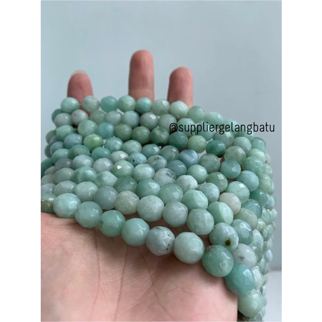 bahan Green Jade CUTTING 10mm renceng hijau putih batu gelang kalung craft kerajinan tangan etnik vintage bali