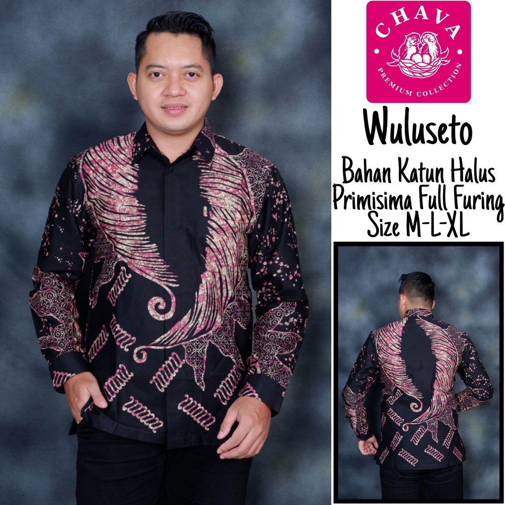 Kemeja batik lengan panjang pendek terbaru baju batik warna hitam lapis furing premium WULUSETO