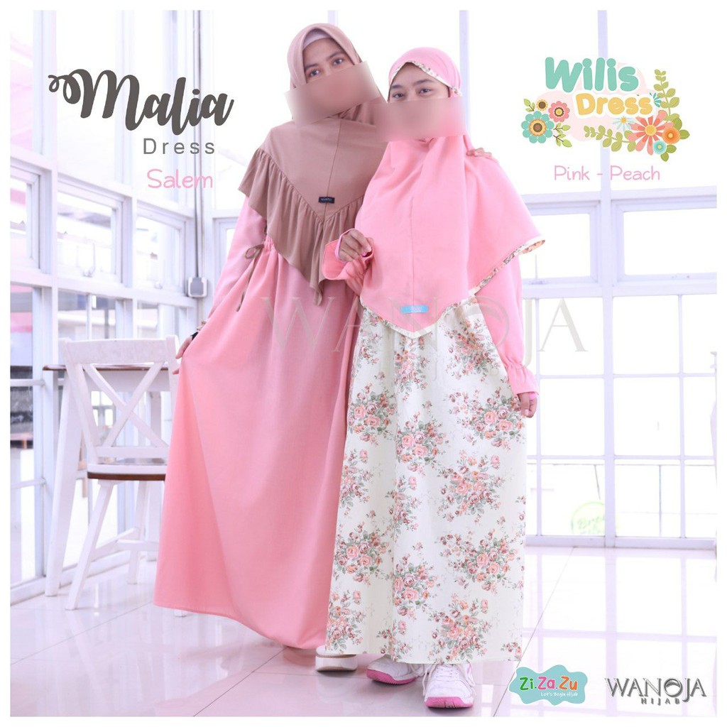 Gamis Couple Ibu dan Anak Syari Muslim Katun MALIA x WILIS Original by Wanoja Hijab Zizazu