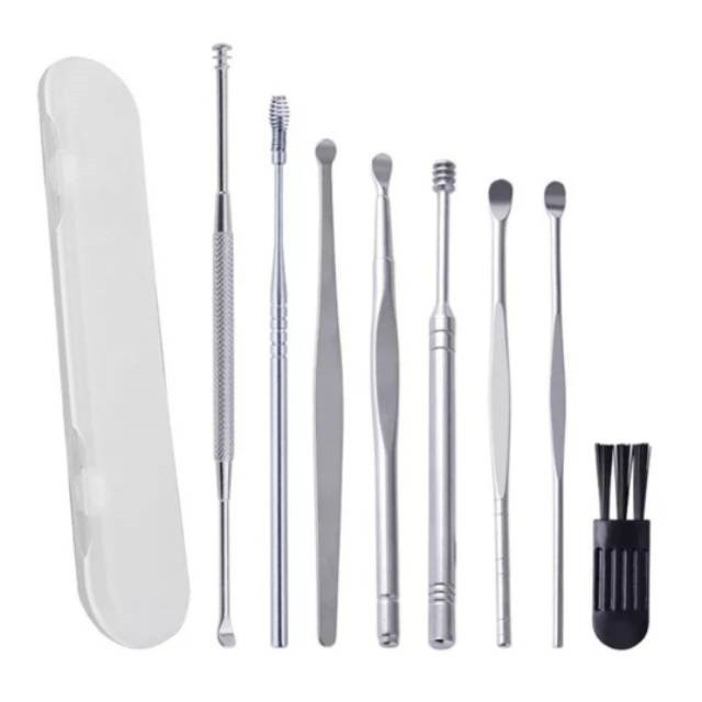 Korek Kuping One Set Isi 8 dan 6 PCS Pembersih Kotoran Telinga Stainless Anti Karat
