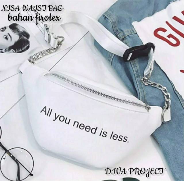 Promo Waishbag nisa ALL U NEED IS LESS MERLIN / Waistbag simple /diva waishbag wanita murah terlaris