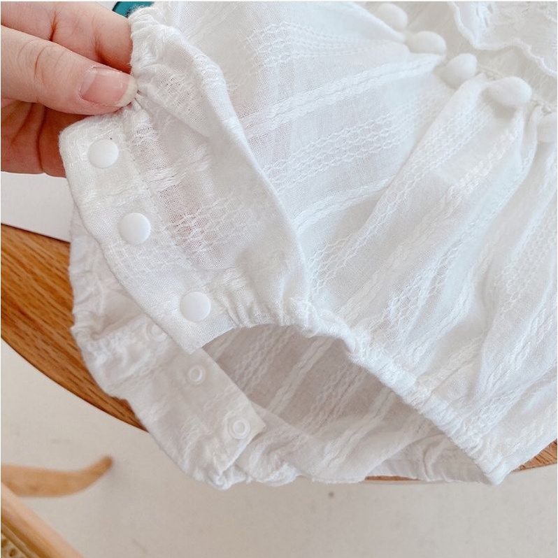 Romper anak/bayi perempuan putih polos kerah renda import-3