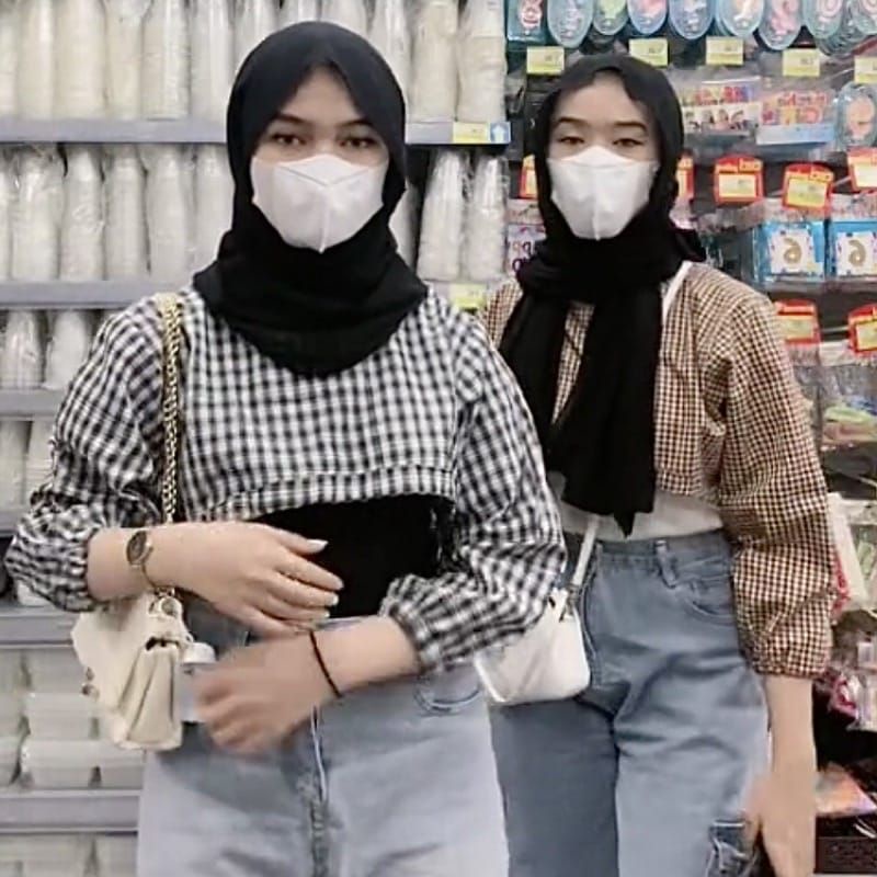 BECHARA CROP TOP KOREAN STYLE MOTIF MOTIF TARTAN/KEMEJA CROP WANITA