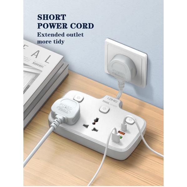 LDNIO SC2413 - Universal Electrical Socket with USB Port - Colokan Listrik 2 Lubang dengan USB-A dan USB-C PD 20W