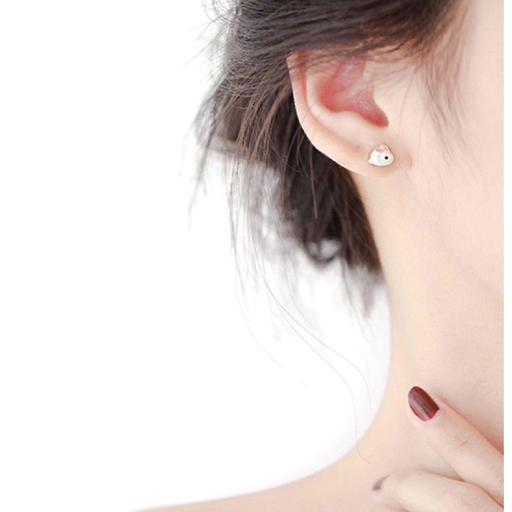 Lily 1pasang Anting Kelinci Kecil Alloy Silver Needle Stud Kualitas Tinggi Lucu