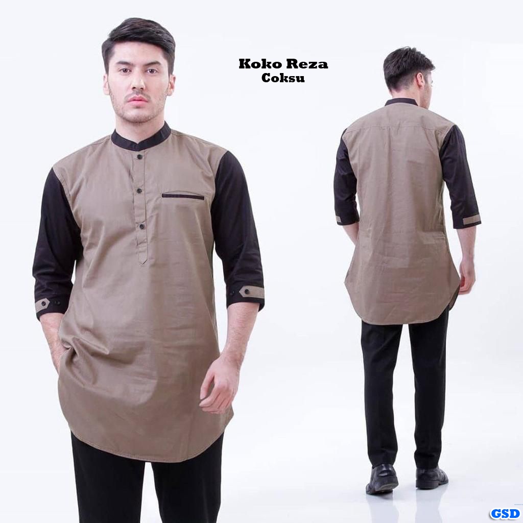 Kemeja Koko Reza/Baju Muslim Pria / Kemeja Koko Lengan 3/4  / Baju Lebaran Cowok / Baju Muslim Warna Kombinasi